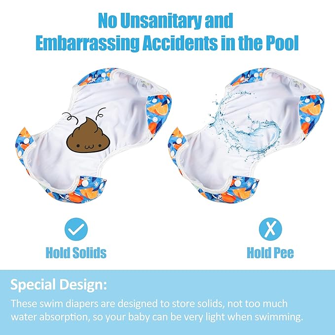 wegreeco Baby & Toddler Snap One Size Adjustable Reusable Baby Swim Diaper (Fruit-NYG, Small, 3 Pack)