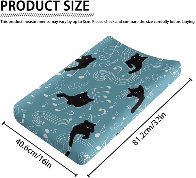 Cat Musical Baby Changing Pad Cover Cozy Diaper Changing Mat Cover Dust Cover Waterproof Breathable Nursery Pad Change Cover Fit 32"x16" Contoured Pad