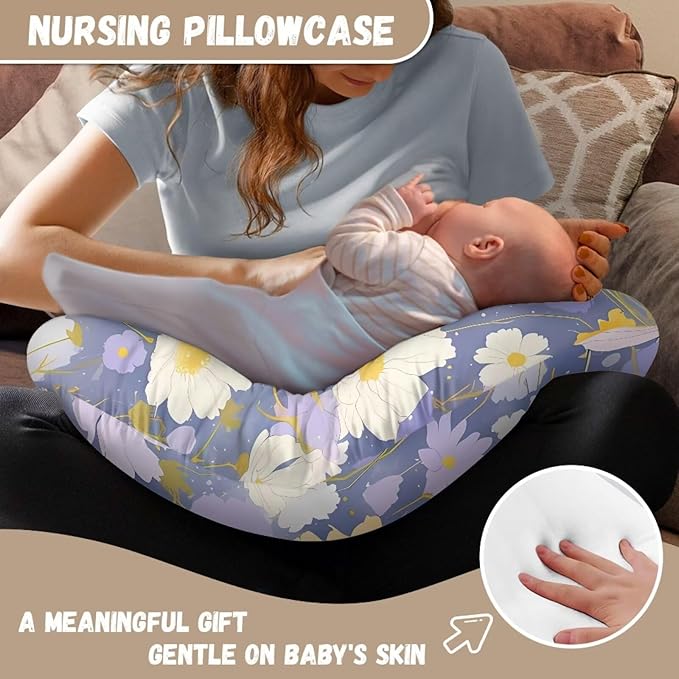 Purple Cosmos Nursing Pillow Cover Slipcover for Breastfeeding Pillows Soft Comfortable Watercolor Wild Flower Nursing Slipcover for Baby Boy and Girls