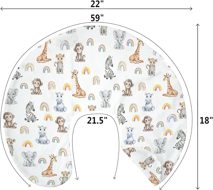 Safari Jungle Animals Rainbow Baby Nursing Pillow Covers for Boy Girl Elephant Leopard Giraffe Hippo Nursery Pillowcase for Breastfeeding Pillows Tropical Safari Soft Stretchy Slipcovers for Newborn