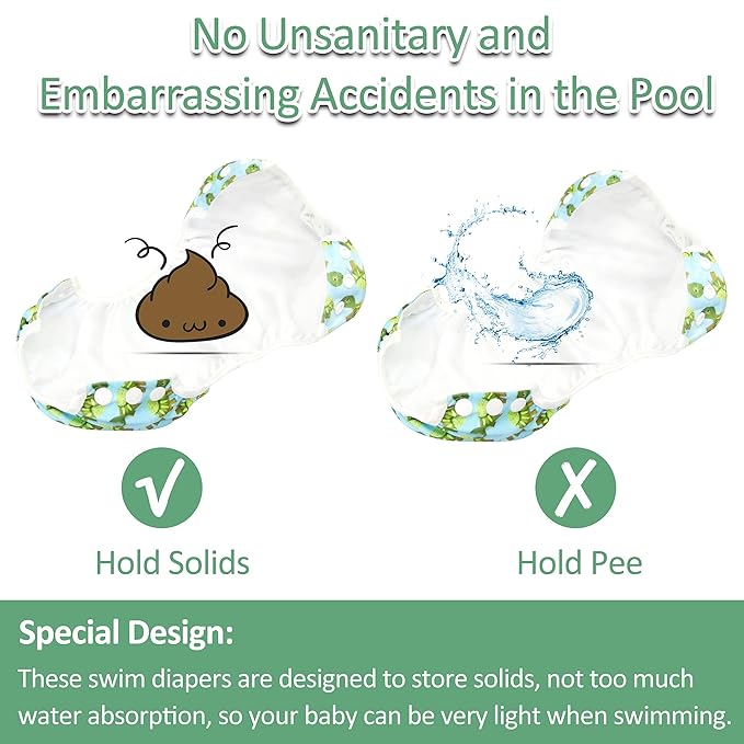 wegreeco Reusable Swim Diapers,Baby & Toddler Snap One Size Adjustable Reusable Baby Swim Diaper (Diving,Ocean,Turtle,Small,3 Pack)