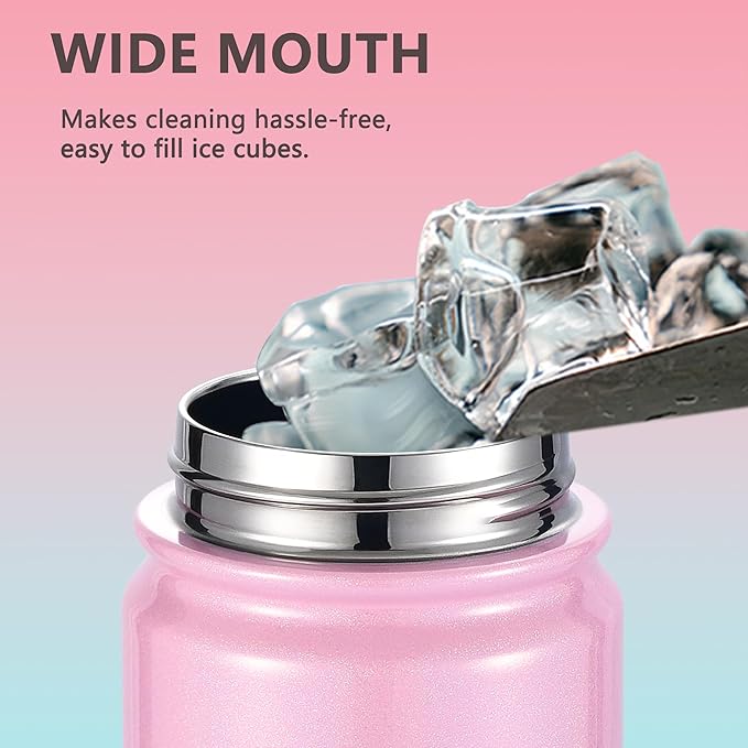 mininoo Kids Water Bottle for School, 16oz Stainless Steel Insulated Water Bottle Kids with Straw Lid for Girls, Boys