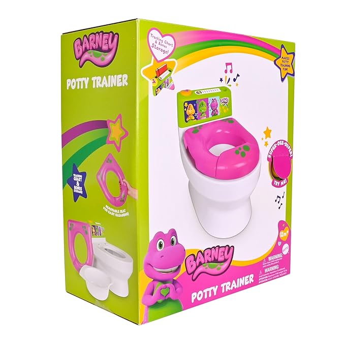Barney Potty Trainer, Floor Potty Chair with Sounds, Removable Toilet Topper, Tracking Chart & Storage for Toddler Potty Training