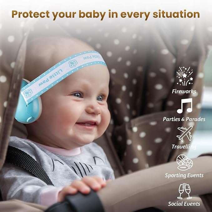 Baby Ear Muffs Noise Protection for Babies Toddlers up to 36 Months - CE Certified - Adjustable Infant Noise Cancelling Headphones Against Hearing Damage & Improves Sleep, Baby Airplane Essentials