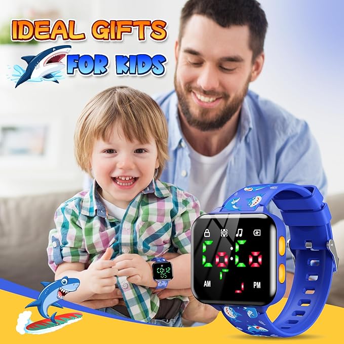 Potty Training Watch for Toddler Boys: Adjustable Volume Potty Watches for Kids Water Resistant Toilet Timer Alarm Toddler Shark Watch 1-3 Birthday Gifts for 2 3 4 Year Old Boy(Dark Blue)