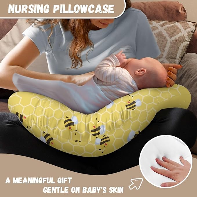 Forchrinse Bee,Yellow Nursing Pillow Cover for Baby Boys Girls,Soft Breastfeeding Pillow Cover Washable Infant Feeding Cushion Cover Easy to Clean