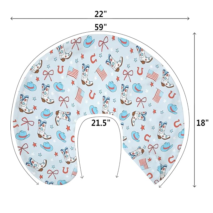July 4th Western Cowboys Baby Nursing Pillow Covers for Boy Cowboy Boots Hat American Flag Stars Bows Nursing Slipcovers for Breastfeeding Pillows Patriotic Soft Stretchy Cover for Newborn Infant Blue