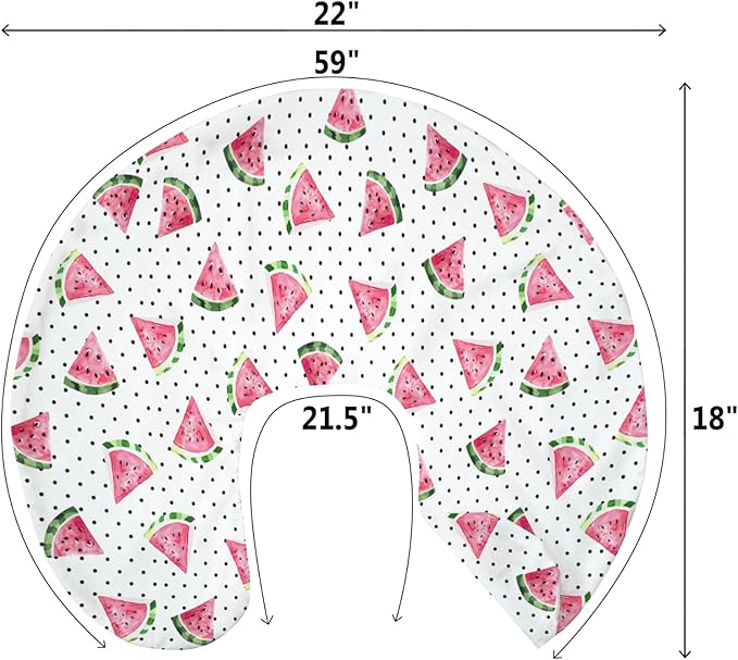 Watercolor Watermelon Dots Baby Nursing Pillow Covers for Boy Girl Tropical Summer Fruits Nursery Slipcovers for Breastfeeding Pillows Beach Vacation Soft Stretchy Removable Covers for Newborn Infant