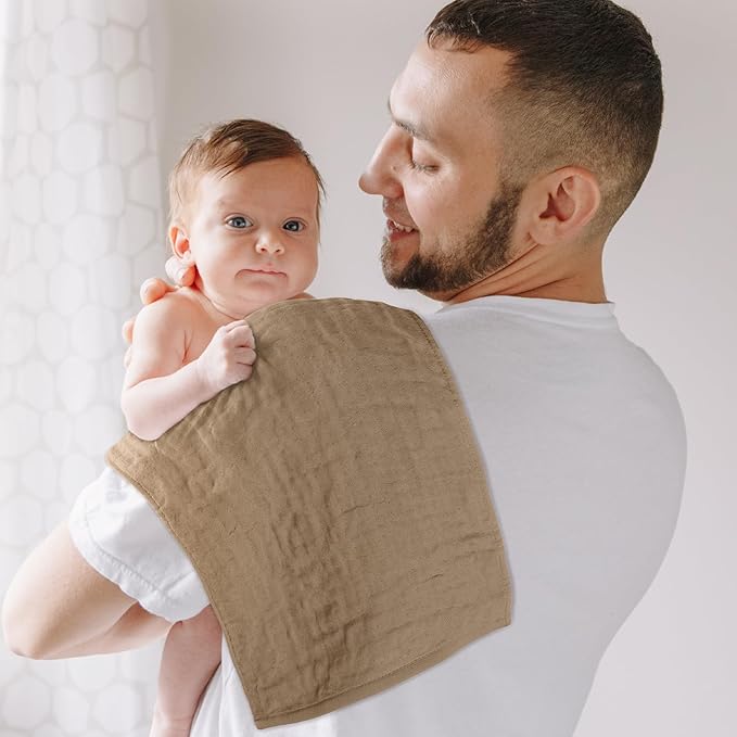 Maliton Muslin Burp Cloths 100% Cotton 20" x 10", 6 Layer Absorbent for Baby Drool and Mess - Non-Irritating & Breathable Baby Burp Cloths for Boys & Girls (Brown and White)
