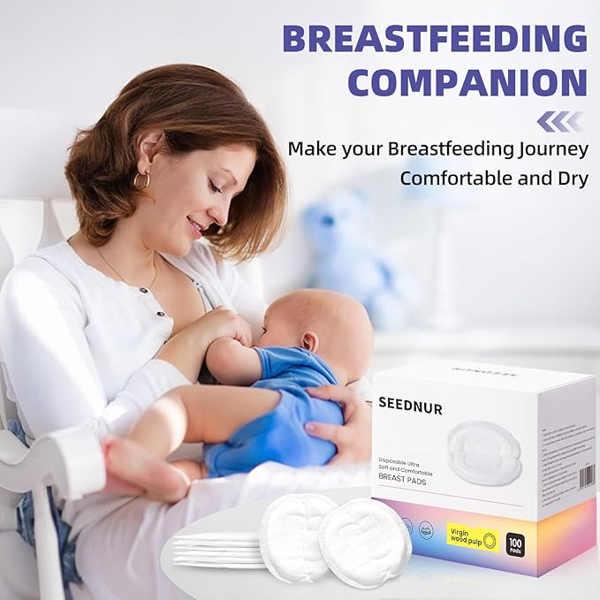 Disposable Nursing Pads, Breast Pads for Leaking Milk 100 Count, 0.04cm Ultra-Thin, Ultra-Absorbent, No Shedding, Individually, Soft & Breathable Nipple Pads Breastfeeding Essentials for Moms