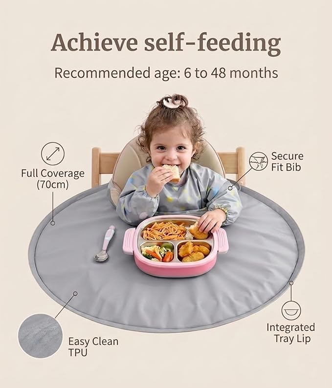 Baby bib Food Catcher Bib and Tray Set | High Chair Self Feeding, Self Eating | No-Mess Mealtime | Easy Cleanup for Baby&Toddler