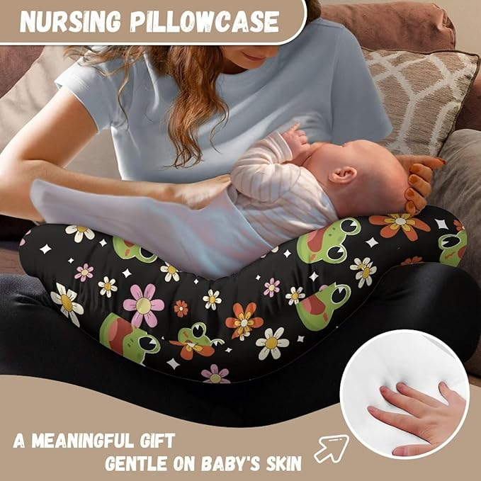Nursing Pillow Cover for Breastfeeding Pillow Frog Flower Nursing Pillow Slipcovers, Breastfeeding Pillow Cover Boys Girls, Perfect Newborn Choice for Mom or Baby, (Mi-10631538CZA32-22)