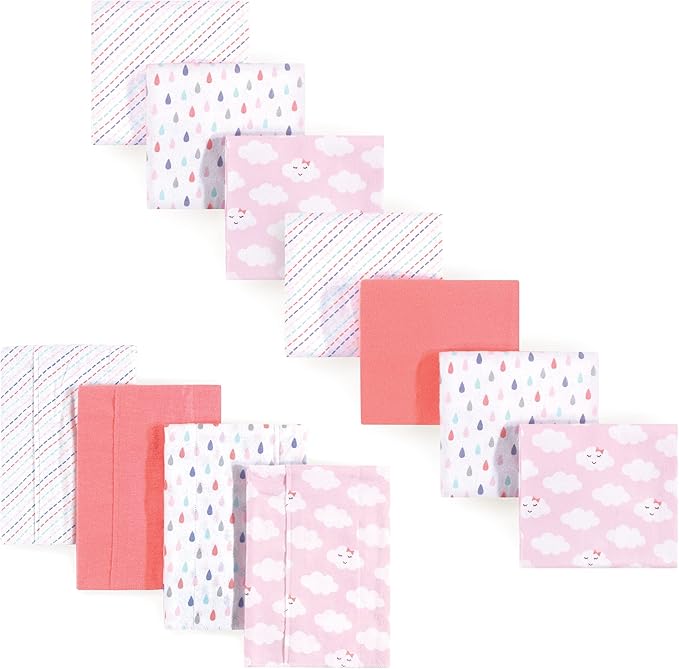 Luvable Friends Unisex Baby Cotton Flannel Burp Cloths and Receiving Blankets, 11-Piece, Girl Clouds, One Size