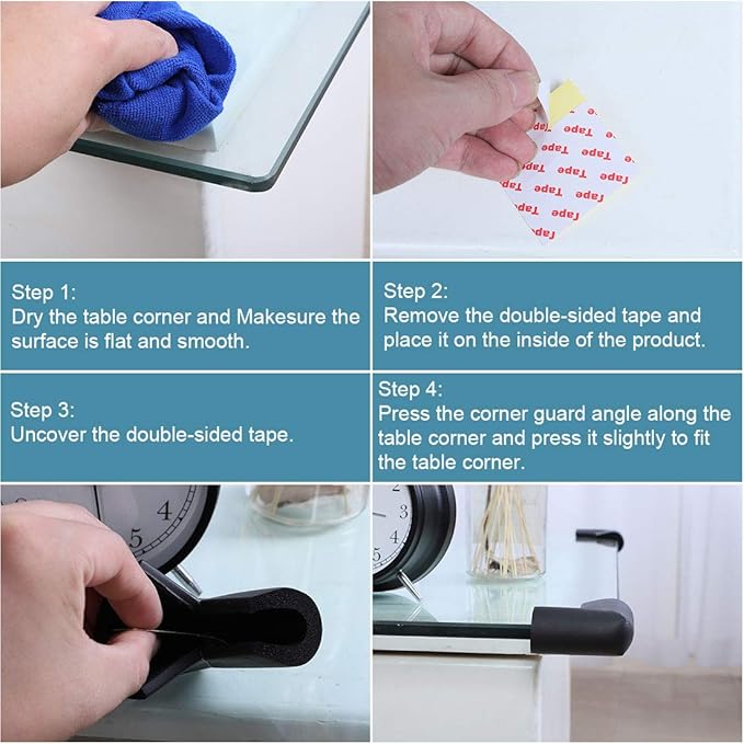 uxcell 2 Pack Foam Furniture Table Desk Edge Cover Pad Protector U Shape Corner Cushion Bumper Guard Black