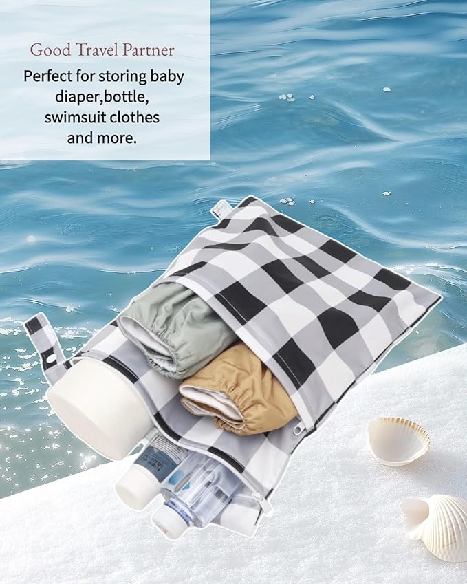 Wet Dry Bag Reusable Waterproof Swimming Bag Travel Beach Pool Yoga Gym Bag for Baby Cloth Diaper Swimsuits Wet Clothes Two Zipper Pockets 3 Pack 3L22