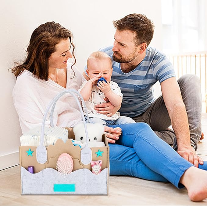 Diaper Caddy Organizer, Nursery Storage Basket for Baby,Portable Diaper Holder for Changing Table and Car,Newborn Essentials Boy Girl Shower Gift Basket.