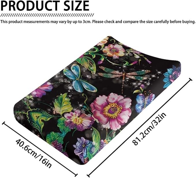 Dragonfly Flowers Changing Pad Covers, Breathable Baby Diaper Change Table Covers, Ultra Soft Contoured Pad Covers for Newborn Baby Boy Girls