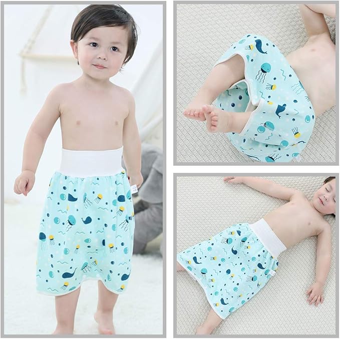 2 Pack Baby Diaper Skirt,Washable Waterproof Toddler Potty Training Skirt Cotton Toilet Training Nappy Skirt for Baby Boys Girls (Pink+Yellow)