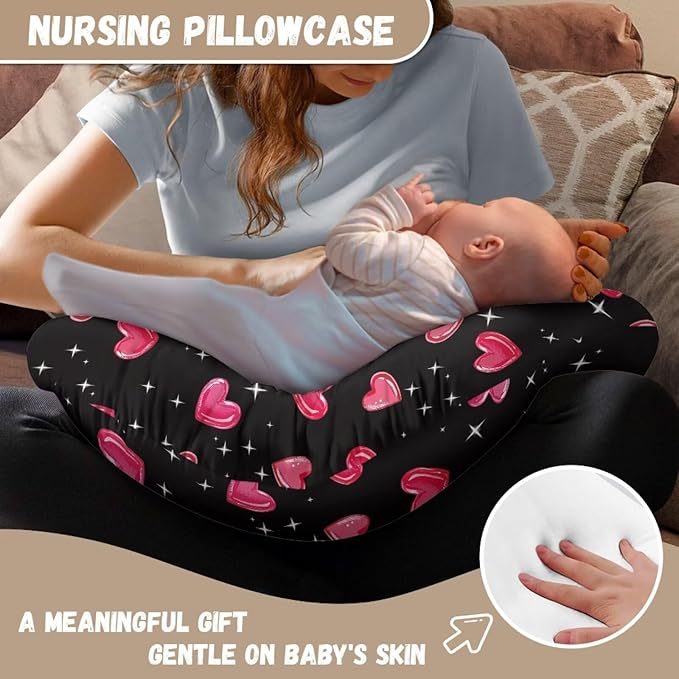 Soft and Comfy Nursing Pillow Cover for Boys and Girls,Reversible U-Shaped Nursing Pillow Cover: Dual-Sided Comfort for Breastfeeding and Bottle Feeding Heart Pattern(Cover Only)