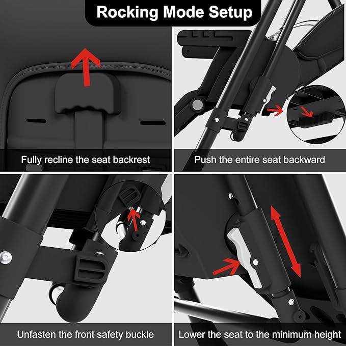High Chairs for Babies and Toddlers Foldable High Chair Adjustable with Reclining Seat & Leg Rest, 3-in-1 Convertible Baby Rocker with Tool-Free Assembly (Black)