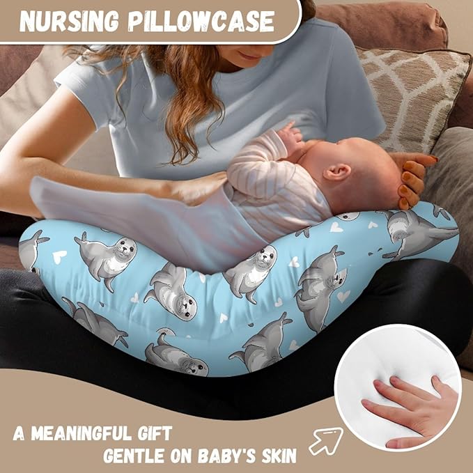 GOSTONG Soft Stretchy Nursing Pillow Cover with Hidden Zipper Animal Seal Print Breastfeeding Pillow Slipcover for Baby Boys & Girls, Nursing Pillow Case for Newborn