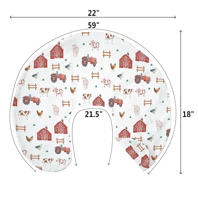 Farm Animals Life Baby Nursing Pillow Covers for Boy Girl Tractor Barn Pig Cow Lamb Hen Duck Soft Nursing Slipcovers for Breastfeeding Pillows Farmyard Stretchy Removable Covers for Newborn Infant