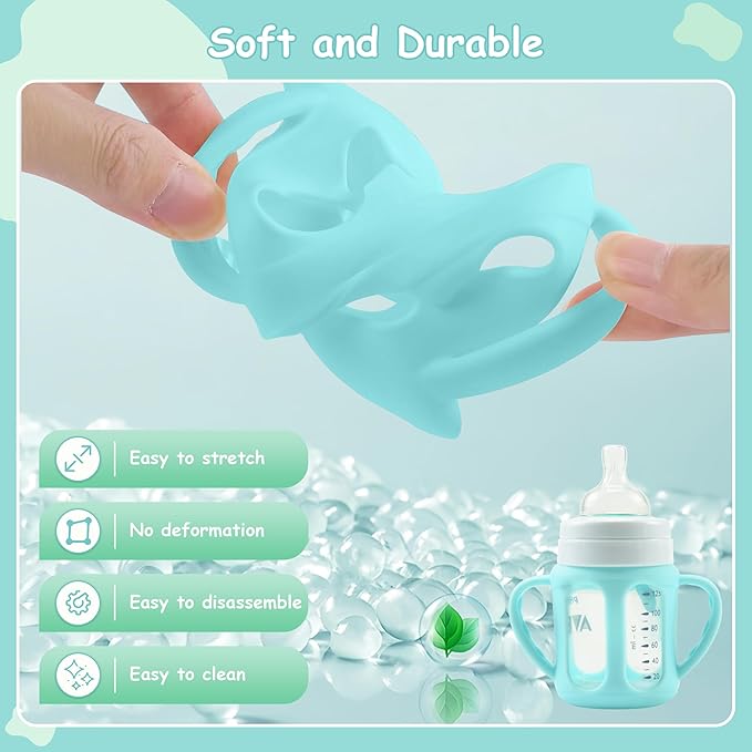2 Pack Silicone Sleeves with Handles for Philips Avent Glass Natural Bottle and Philips Avent Anti-Colic Bottle 4 oz, Anti Breakage Baby Bottle Holder, Compatible with Avent Glass Baby Bottle