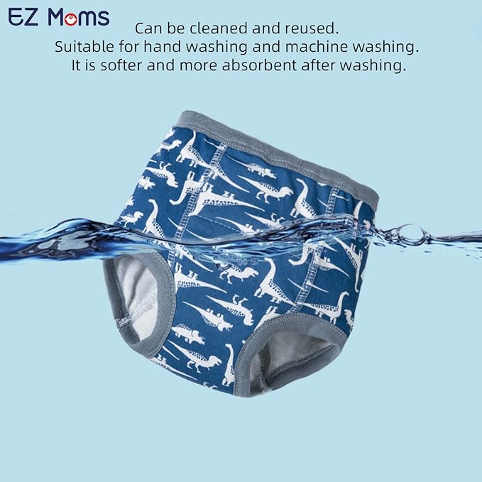 EZ Moms 4 Packs Toddler Potty Training Underwear Leakproof Soft Absorbent Kid Confident Toilet Training Pants for Boys 5T 100% Cotton Underwear Reusable Baby Boy Pee Pants with Potty Sticker Chart