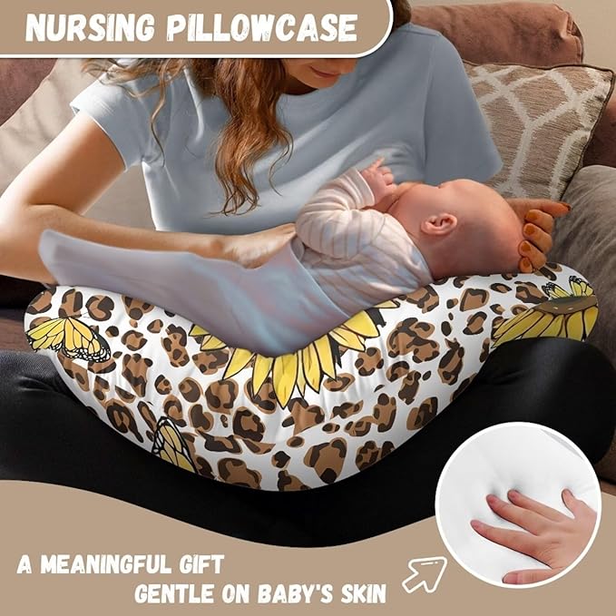Leopard Sunflower Girls Boys Nursing Pillow Cover for U-Shaped Feeding Pillow Breastfeeding Super Comfy and Soft for Baby, Baby Mom Essentials, 1 Pack