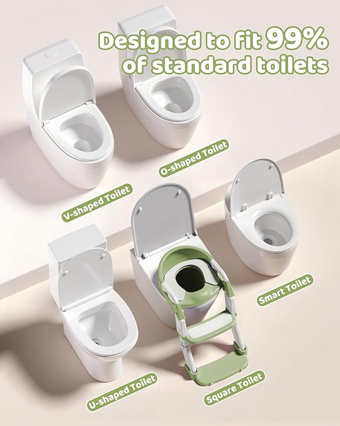 3-in-1 Potty Training Seat & Training Toilet & Potty Chair, Height AdjustableToddler Toilet Seat for Kids, Foldable Potty Training Toilet with Splash Guard & Anti-Slip Steps (Green)