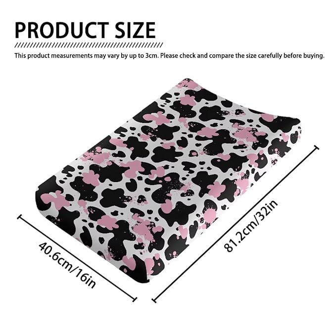 Cow Changing Table Cover for Baby Girls Diaper Changing Table Cover Soft Washable Stretchy Changing Mat Sheet Cover Black Pink