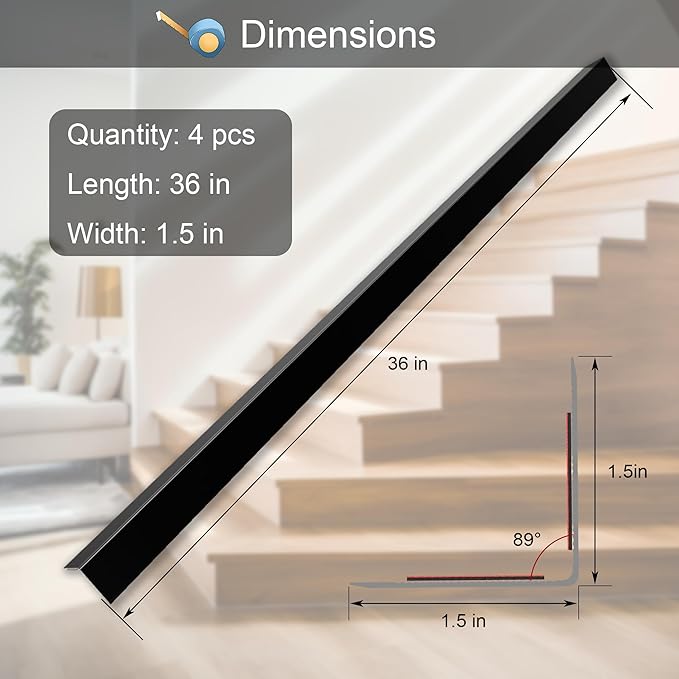 4Pcs 36" Metal Corner Protectors, Aluminum Self-Adhesive Corner Guards, for Edge Protection & Decoration on Walls, Furniture, Cabinets, Kitchen Islands (Black, 36" 1.5"x1.5")