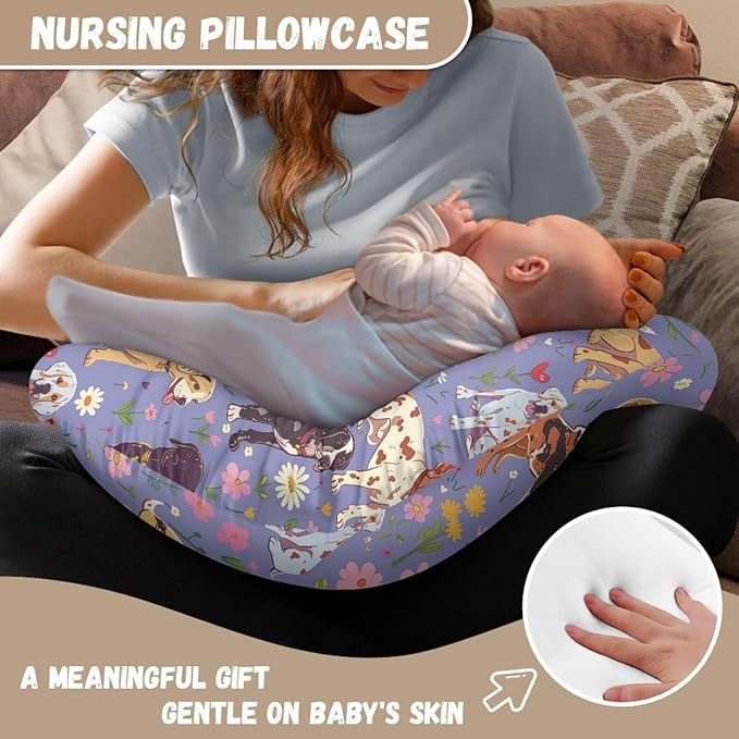 Jeiento Cute Dog Theme Pillow Covers Comfortable Pillowcase Floral Puppy Feeding Pillow Covers,Purple Breastfeeding Pillow Slipcover Fits U-Shaped Nursing Pillow