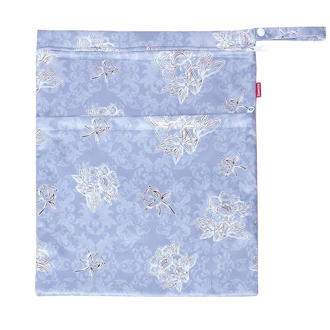 Damero 3Pcs Wet Dry Bag for Cloth Diaper, Swimsuit, Clothes, Ideal for Travel, Exercise, Daycare, Roomy and Water-Resistant(Gray Flowers)