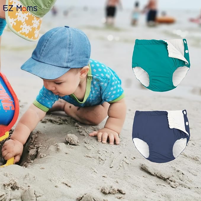 EZ Moms 2 Packs Reusable Swim Diapers Toddler Baby Swim Diaper Size 4 Washable Snap Pool Swimming Diaper 4T Soft and Silky Waterproof Diapers for Swimming Lessons Boys and Girls with a Laundry Bag