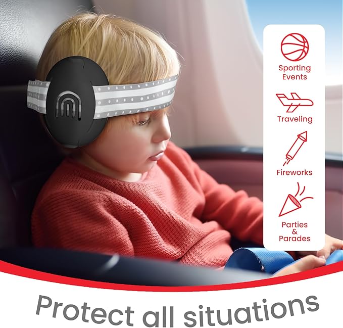 2-in-1 Adjustable Baby & Toddler Noise Cancelling Headphones - Ear Muffs for Kids 1-3 for Airplane Travel