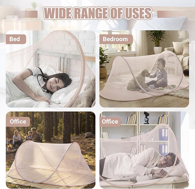 2 Pcs Large Pop up Mosquito Tent Portable Foldable Mosquito Bug Net for Bed Camping Travel Patio Outdoor 78 * 31 * 22 Inch Bug Netting Mesh Tent Canopy for Adults Bedroom, Brown