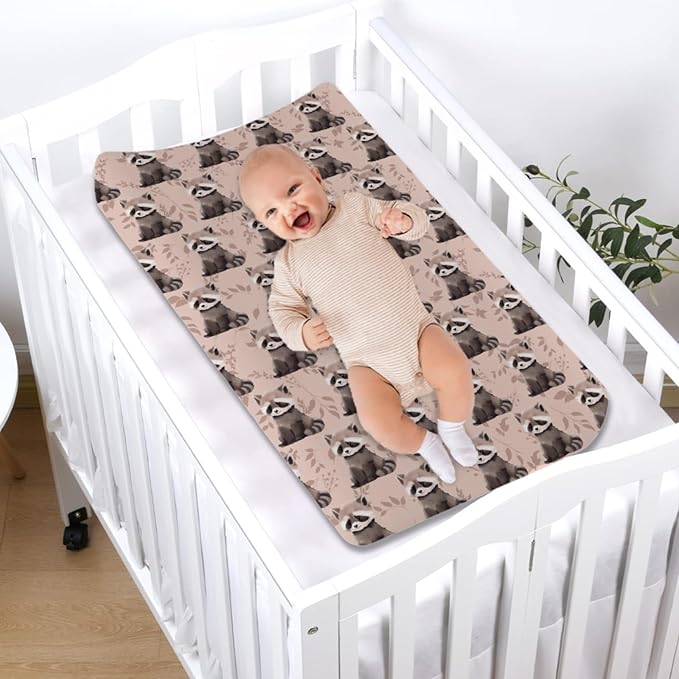 Cute Animals Baby Changing Pad Covers Baby Raccoon Retro Leaves Diaper Change Table Sheets for Girl Boy Soft Stretch Fitted Changing Table Pad Mat Cover 32''x16''