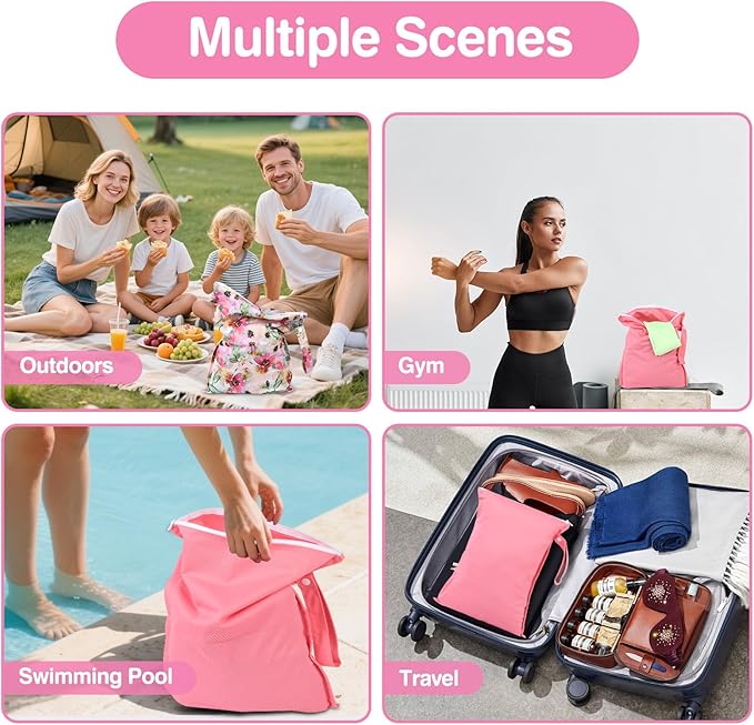 Mess-Proof Waterproof Wet Dry bag,2 Pack Reusable,Wet Bags for Swimsuits & Baby Clothes,Leakproof Wet bag for Travel & Diaper Changes for Baby-Floral