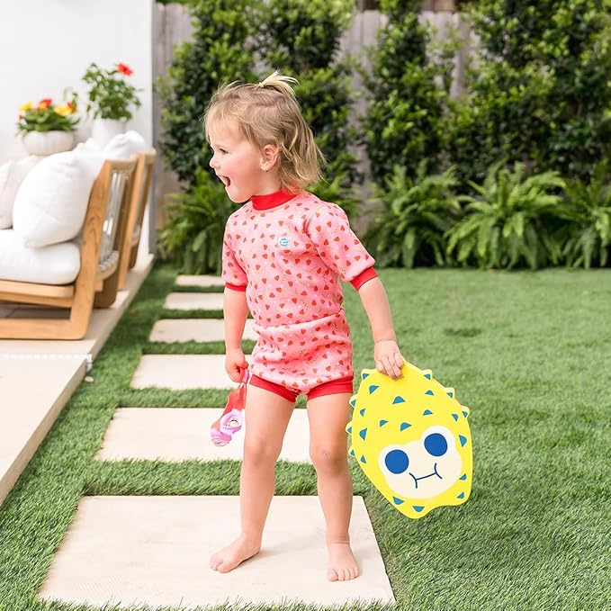 Splash About Happy Nappy Wetsuit, Swimsuit for Babies & Toddlers with Built-in Swim Diaper (Strawberry Field, 12-24 Months)