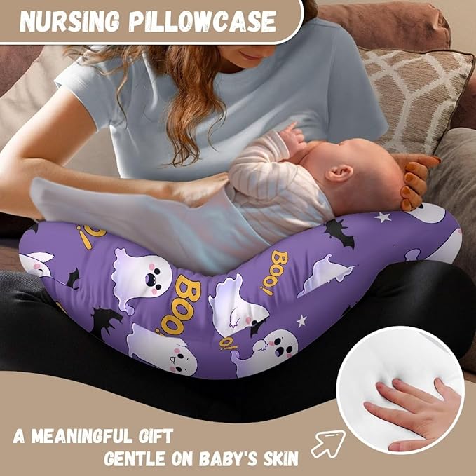 Halloween Ghost Baby Mom Nursing Pillow Cover Breastfeeding Pillow Cover Print Cute and Safety Girls Boys Essentials, 1 Pack