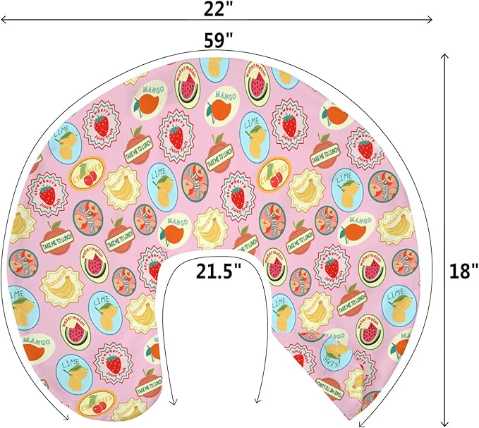 Pink Fruits Summer Preppy Baby Nursing Pillow Covers for Girl Cute Tropical Fruits Stamp Nursery Pillowcase for Breastfeeding Pillows Retro Summer Beach Soft Stretchy Slipcovers for Newborn Infant