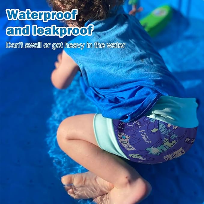 MooMoo Baby Swim Diapers 3 Pcs Waterproof Reusable Swimming Diapers for Baby Swim Lesson 2T-5T, Blue