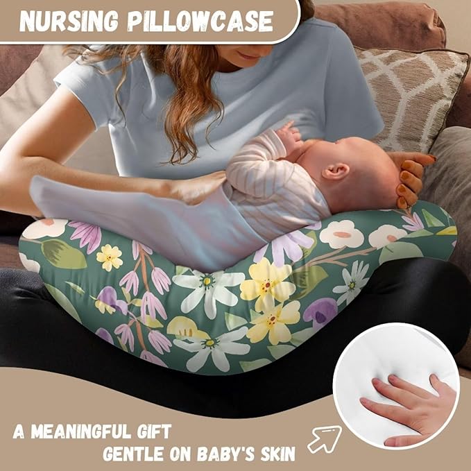 Colorful Floral Nursing Pillow Cover for Baby Boy Girl Stretchy Removable Nursing Covers for Breastfeeding Pillows Ultra Soft Newborn Feeding Pillow Cover Not Easy to Fade