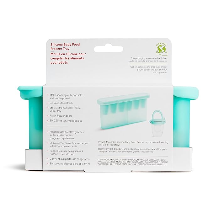 Munchkin® Silicone Baby Food Freezer Tray with Lid - Baby Popsicle Molds for Breastmilk, Fruit, and Veggie Purees, Mint