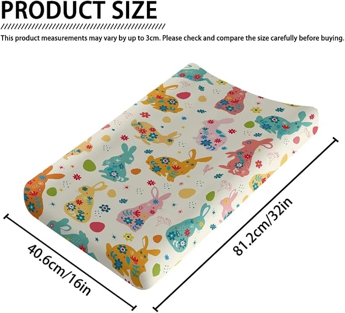 Colorful Rabbit Changing Pad Cover for Baby Girls Boy Yellow Diaper Change Table Covers Soft Stretchy Changing Mat Sheets Cover Cute Gifts for Baby