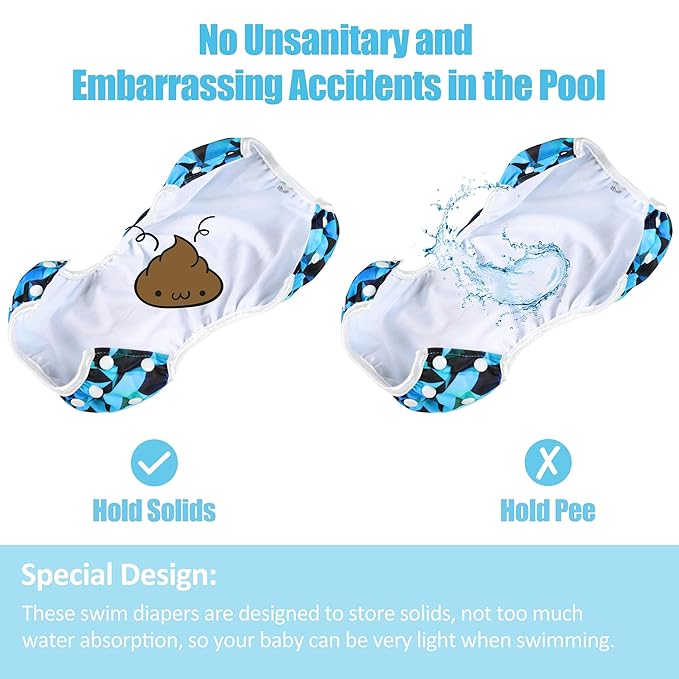 wegreeco Baby & Toddler Snap One Size Adjustable Reusable Baby Swim Diaper (Abstract Geometrical Blue, Large, 3 Pack)