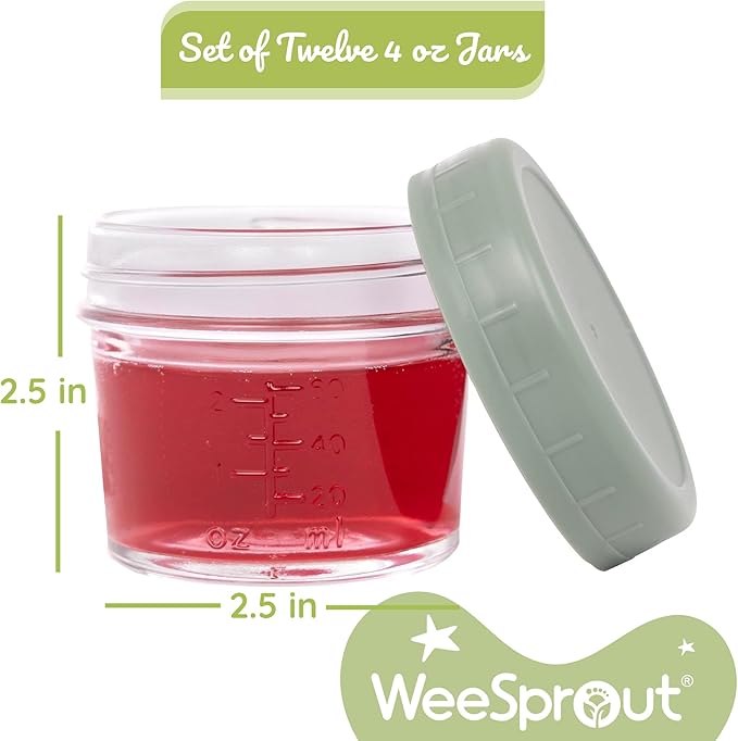 WeeSprout Baby Meal Prep Bundle - Glass Baby Food Storage Jars Containers with Plastic Lids & Silicone Freezer Tray - Microwave, Freezer & Dishwasher Safe - for Baby Food & Breast Milk