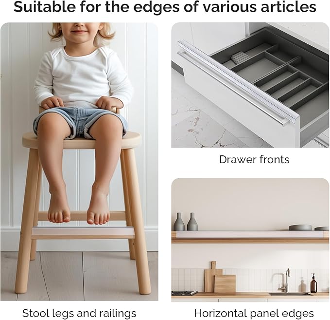 Snugly Fit 18" Length Cabinet Door Protector, Flexible Slip-On Plastic Edge Guard, Thin Transparent Edge Protectors to Prevent Wear, Chipping, Discoloration, Cabinet Bumpers—Fits Only 3/4" Thick,6 PCS