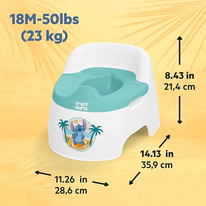 Bright Starts Disney Stitch Full Comfort Potty Training Toilet, Easy Clean Removable Bowl, Splash Guard, High Back for Comfort & Stability, Toddlers up to 50 lbs